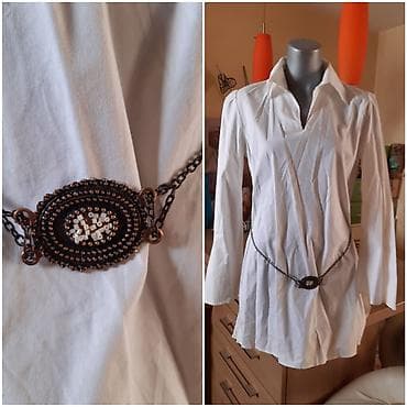 bez bluze: Perrynwhite bela košulja-tunika sa dugim rukavima i kragnom. Model — 3