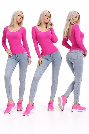 Ženska majica dugih rukava – intenzivno pink. I FARMERICE U KOMPLETU