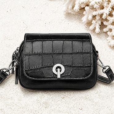 mona torbe polovne: Ženska crossbody torba Luxéra – crna, kroko tekstura - Materijal — 2