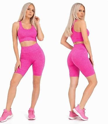 Kompleti: Ženski sportski komplet – top i biciklističke helanke, fuksija roze - — 2