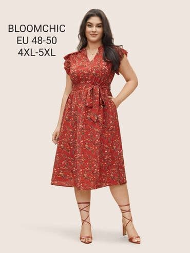 sljokicaste haljine: 4XL (EU 48), bоја - Crvena, Kratkih rukava — 1
