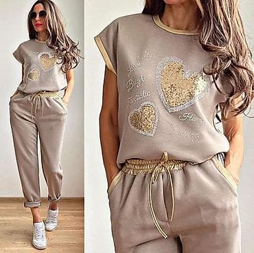 katrin kompleti: ✨Ženski dvodelni komplet – trenerka sa šljokicama u obliku srca ✅3300 — 6