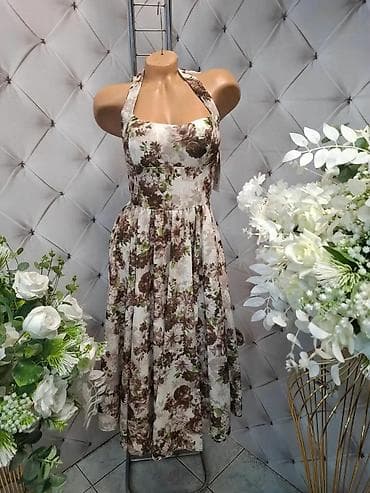 wedding accessories near me: ROMANTIČNA LETNJA HALJINA SA CVETNIM MOTIVOM I VEZIVANJEM OKO VRATA — 9