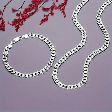 srebrna ogrlica sa krsticem: Set: Narukvica, Ogrlica, Materijal: Hirurški čelik — 2