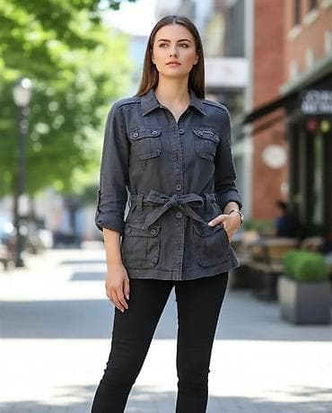 papuce h m: Ženska utility jakna – tamno siva - Kroj do kuka sa vezivanjem u — 4