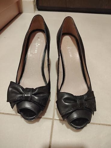 zute starke zenske: Crne ženske salonke s otvorenim prstima i mašnom - Klasičan model sa — 4