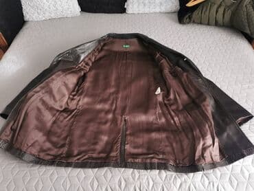 crno beli tech fleece: Kožna jakna Prava koža, L (EU 52), Benetton, bоја - Braon — 4