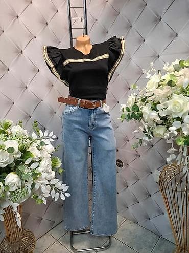 pull and bear farmerke: Ženske farmerke svetloplave boje sa visokim strukom i širokim — 2