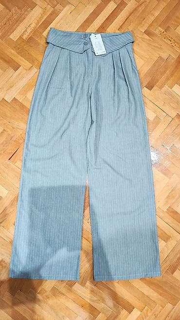 kupi lil solid me: Ženske široke pantalone sa prugama i preklopnim pojasom - Boja — 2