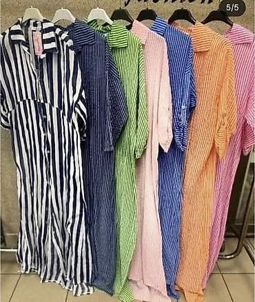 tamno plavi tech fleece: Lagana letnja košulja-haljina sa prugama,duga sa blago zaobljenim — 5