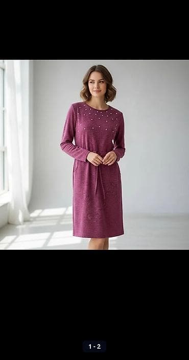 Džemper-haljina u boji maline - Mekan, pleten materijal prijatan na — 1