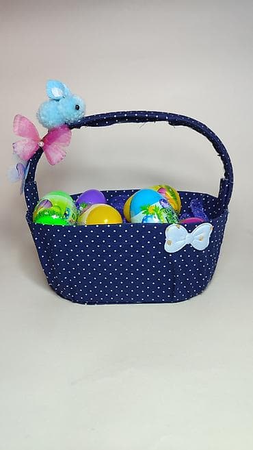 Rasveta: Uskršnja dekorativna korpica sa jajima - Tkanina: tamnoplava sa — 4
