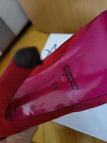s velicina u brojevima: Crvene ženske salonke na visoku štiklu, 13cm - Materijal: antilop — 2