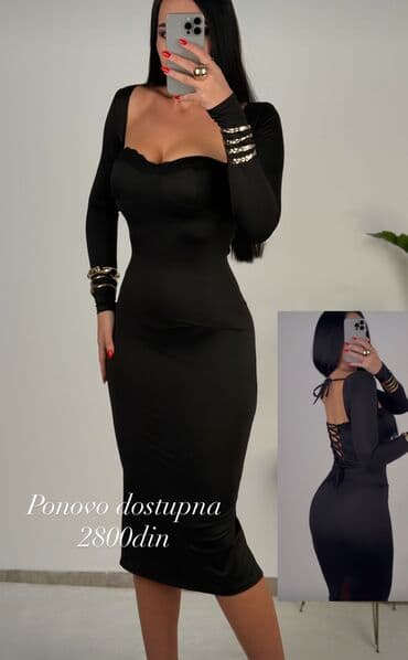 skims haljina srbija: Crna uska haljina midi dužine sa dugim rukavima i četvrtastim izrezom — 1