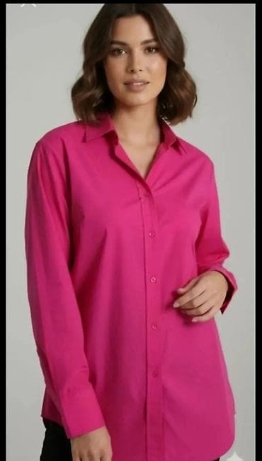Ženska košulja – jarko roze - Klasican kroj sa kragnom - Dugmad niz