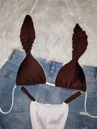 Lepota i nega: Ženski dvodelni kupaći kostim – roze/belo - Gornji deo: trouglasti — 9