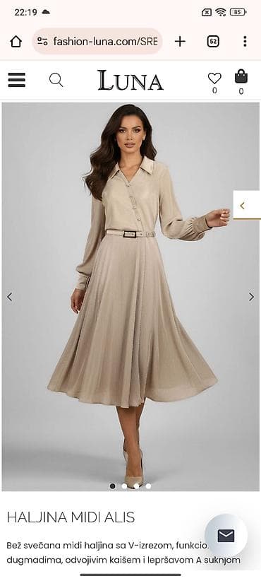 Luna HALJINA MIDI ALIS – elegantna bež svečana haljina, broj 42.Nova