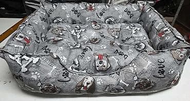 sklopiva ograda za pse: Krevet za pse. - Dizajn sivi print sa motivima pasa,šapica i — 2