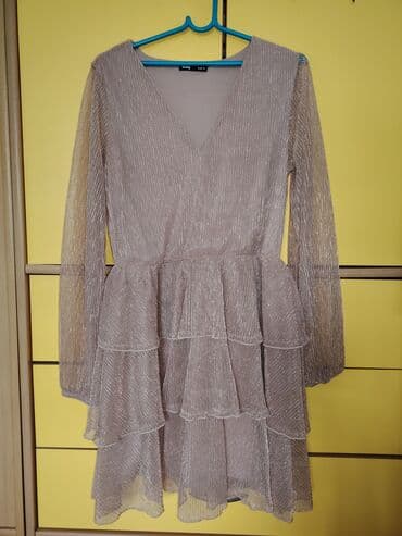 helanke sa slicem: Bershka S, color - Beige, Evening, Long sleeves — 4