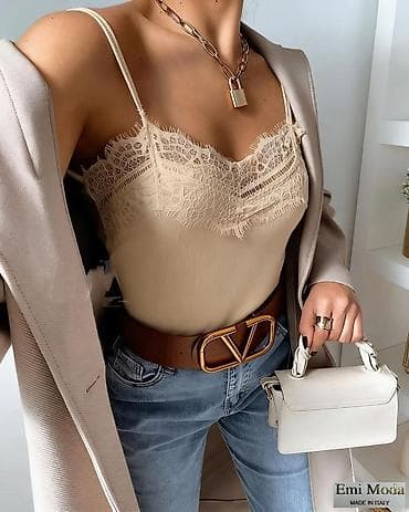 Satenski ženski top na bretele sa čipkom - Model: 15579 - Materijal