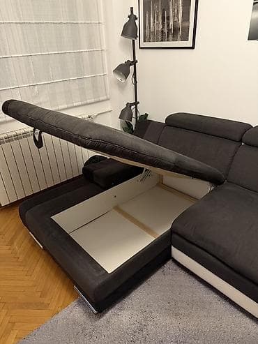 Dečiji nameštaj: Ugaona garnitura na razvlačenje sa ležajem i velikim sandukom za — 1