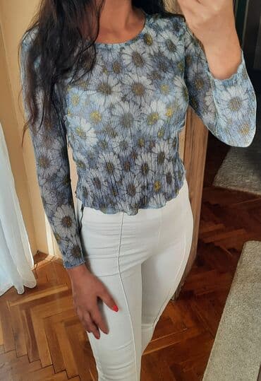 pantalone push up: Topshop, XS (EU 34), Viscose, Floral, color - Light blue — 3