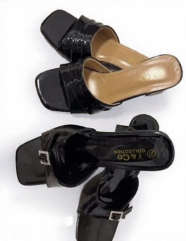 baletanke novi sad: Ženske klompe/sandale sa niskom potpeticom, lak crna koža (sjajni — 1