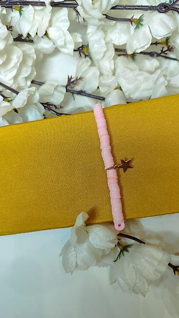 hiruski celik narukvice: Narukvica sa perlama – svetloružičaste heishi perle i zvezdica — 3