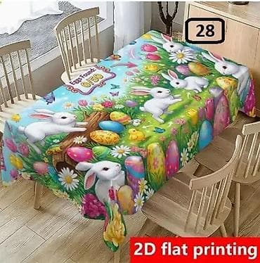 sobe za devojcice: Uskršnji stolnjak sa štampom zeka, jaja i prolećnog cveća - — 6