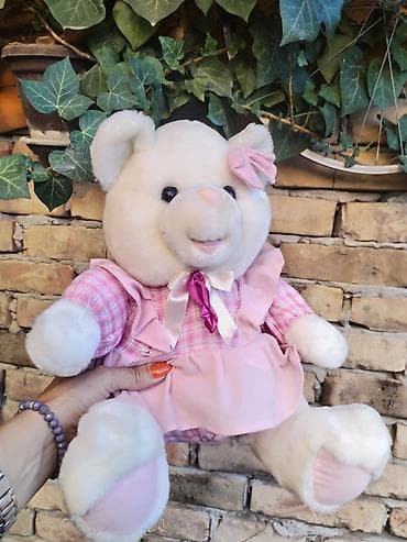 Plišana bela medvedica u roze haljinici - Mekana plišana igračka