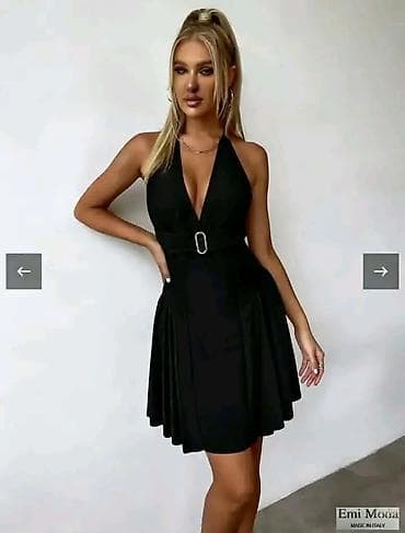 bez ugg: Kratka haljina sa dubokim V izrezom i vezivanjem oko vrata (halter — 2