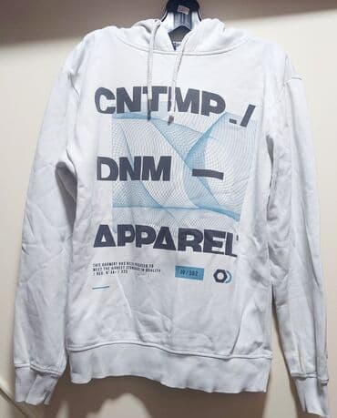 Jeans: Bela dukserica sa kapuljačom i štampom “CNTMP DNM APPAREL”. - Model — 1