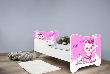 stalaže za knjige: Krevet za dečiju sobu sa dušekom za devojčice 140x70 cm – Happy Kitty — 1