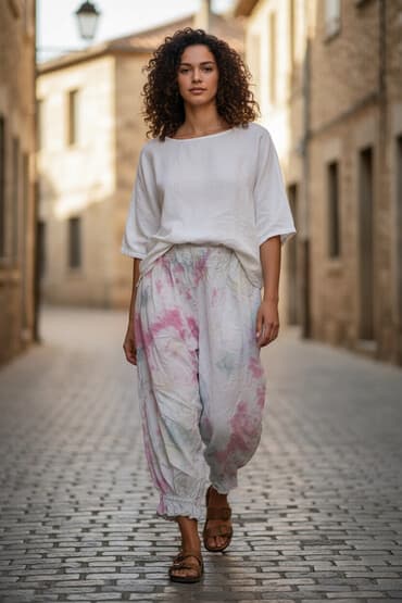 ps haljine za plazu: Šarene pantalone sa tie-dye printom - Model: široke, ležerne — 1