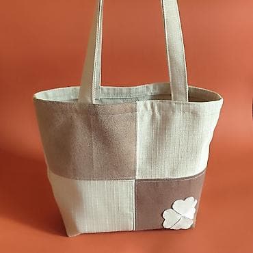 torbe od platna: Ručno šivena tote torba – patchwork dizajn u bež i braon tonovima - — 2