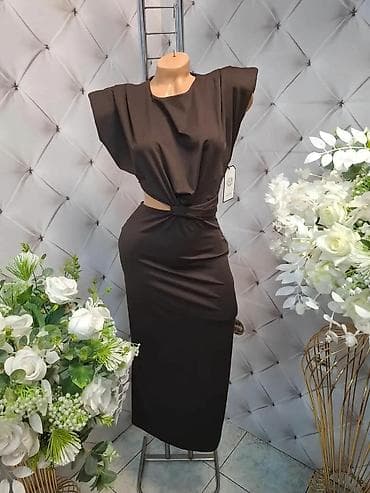 ellesse clothing: Elegantna ženska haljina midi dužine sa asimetričnim čvorom u struku — 2