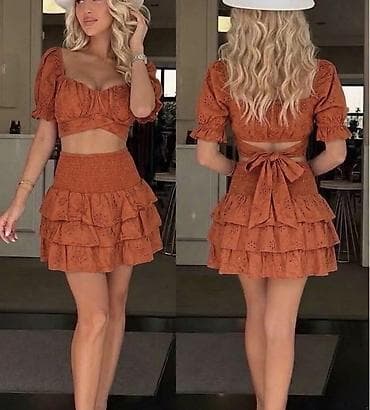 kivi boja: Komplet crop top i mini suknja od pamučne čipke. - Gornji deo: kratki — 6