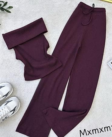 Kompleti: Ženski komplet – top na preklop bez naramenica + pantalone ravnog — 5