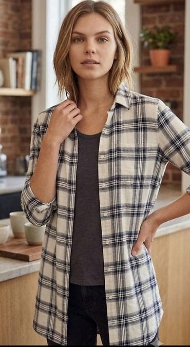 helanke eko koza: Ženska karirana košulja – duga kroja - Model: duža košulja sa — 1