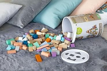 bicikla za decu od 8 godina: Drvene kocke 100 komada sa kanticom i sorterom – ECOTOYS Šifra — 6