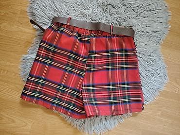 Suknje: Crveno karirane šorts-suknja (skort) sa naborima, škotski tartan — 2