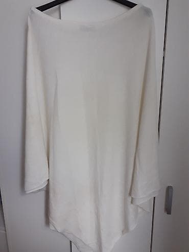 ikea kutije za nakit: Bela ženska pončo tunika - Model: asimetrični pončo kroj sa širim — 1