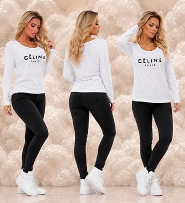 farba za kosu: Ženska majica dugih rukava – beli duks/top sa natpisom “CÉLINE PARIS” — 3