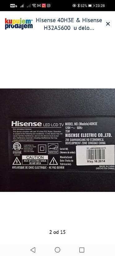 iris tv mts daljinski cena: Hisense televizori – delovi 1) Hisense 40H3E – delovi: - Main board — 3