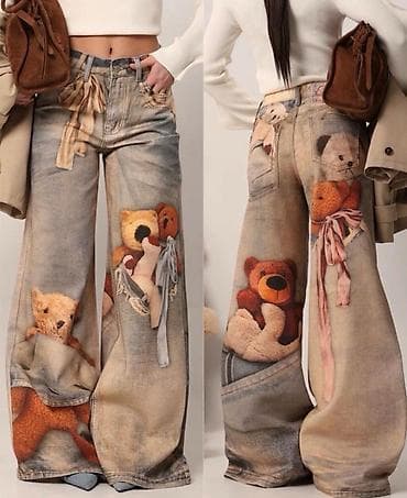 torbice sa cirkonima: ❤️Ženske široke farmerke sa printom medvedića
✅3100 din 
S m l — 5