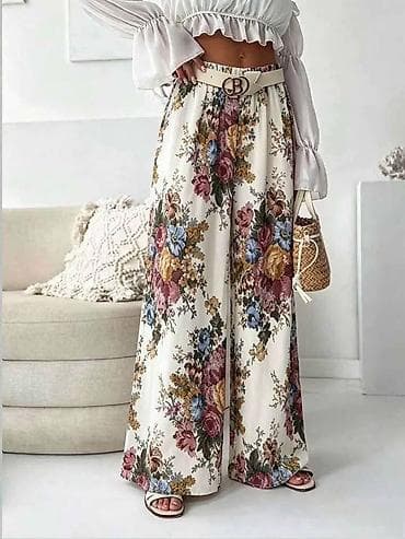 Široke pantalone za punije dame sa floralnim printom. - Model: široke na lalafo.rs Široke pantalone za punije dame sa floralnim printom. - Model: široke