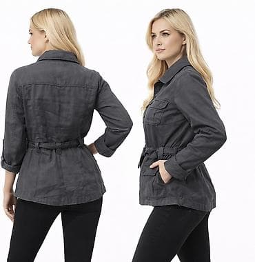 Men's Clothing: Ženska jakna – tamno siva, safari/military stil - Kroj do ispod — 2