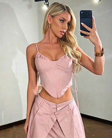 michael kors dresses: Dvodelni ženski komplet – korset top i široke pantalone sa preklopom — 9