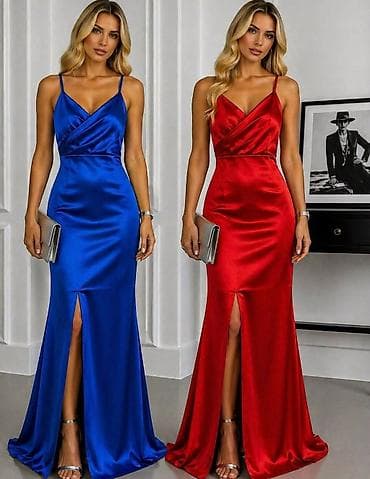 šampanj boja: 🎗️ Haljina – 3100 din - Elegantna duga satenska haljina sa prorezom — 2