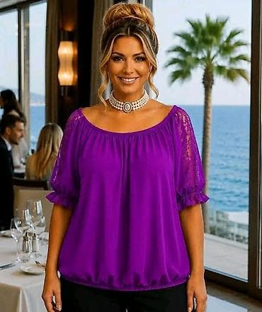 svecane bluze za punije: Ženska bluza sa čipkastim rukavima – model sa širokim karnerima,za — 1
